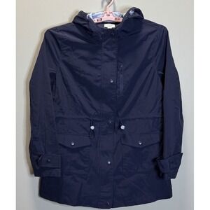 Crown & Ivy Anorak Jacket Size L Women's With Hood & Drawstring Waist Blue